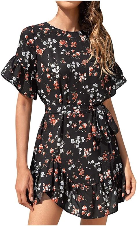 Yue Vestido De Verano Con Volantes Florales De Cintura Alta Cuello