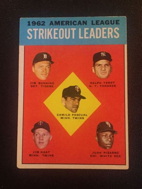 1963 Topps 10 AL Strikeout Leaders Ex Bunning Terry Pascual Last