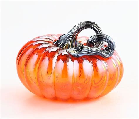 New 5 Hand Blown Glass Murano Art Style Pumpkin Sculpture Figurine Fall Orange Art Glass