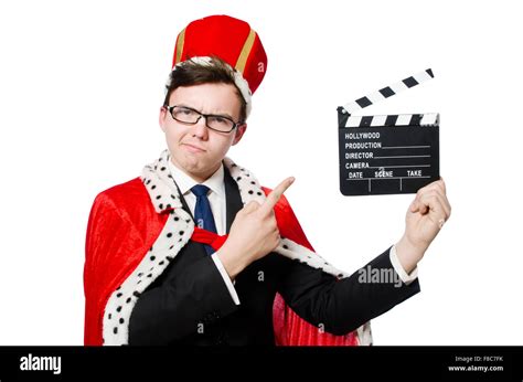 Man With Movie Clapboard Isolated On White Stock Photo Alamy