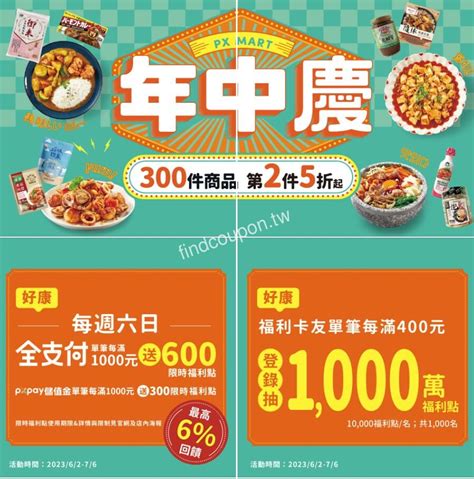 每週六日，全支付單筆每滿1000元贈600限時福利點~6回饋 ~ 全聯福利中心 找優惠