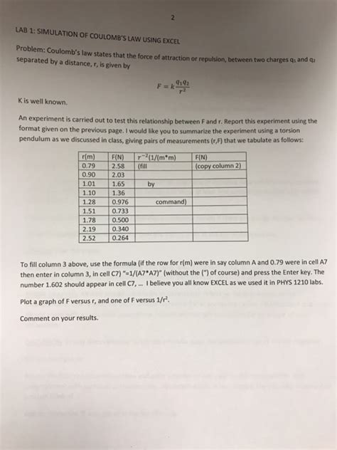 Solved LAB 1: SIMULATION OF COULOMB'S LAW USING EXCEL | Chegg.com