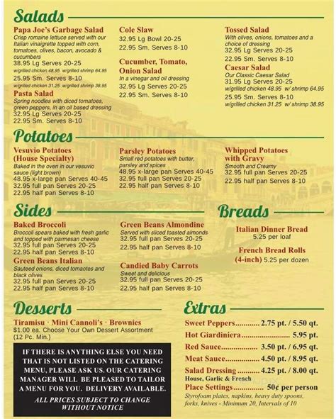 Menu of Papa Joe's Restaurant in Chicago Ridge, IL 60415