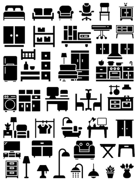 Conjunto De Iconos De Muebles Para El Hogar Vector Premium