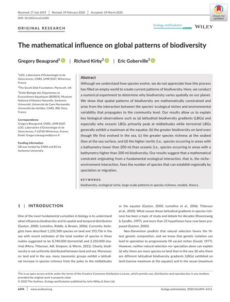 Pdf The Mathematical Influence On Global Patterns Of Biodiversity