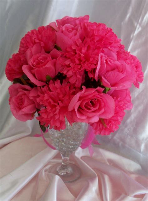 Hot pink rose & carnation centerpieces that I made | Carnation ...