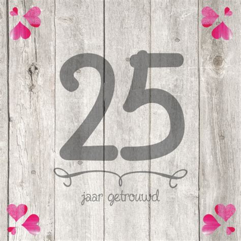 25 Jaar Jubileum Uitnodigingskaart Hartjes Hout