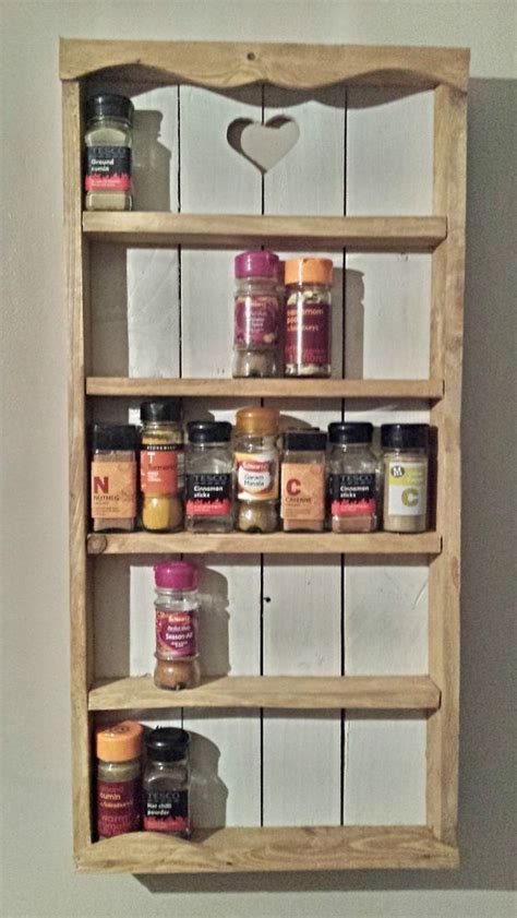 Wooden Rustic Cottage Spice Rack 5 Tier Storage Wall Shelving