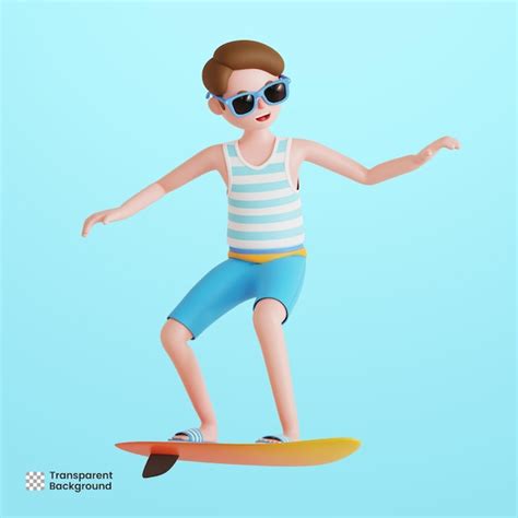 Premium Psd 3d Male Character Surfing