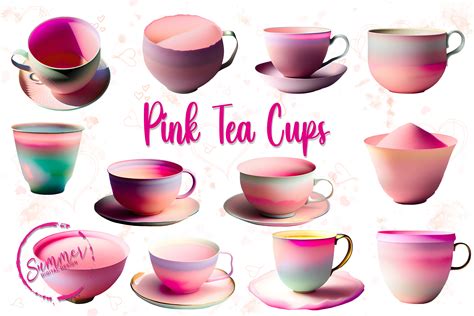 Pink Tea Cups Valentine Clipart Graphic By Summer Digital Design