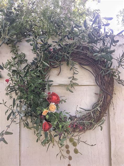 Rustic Grapevine Wreath With Fresh Florals For A Garden Wedding