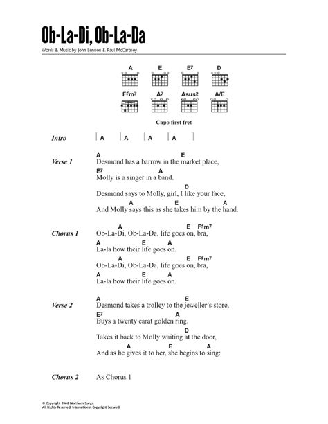 Ob-La-Di, Ob-La-Da by The Beatles - Guitar Chords/Lyrics - Guitar Instructor