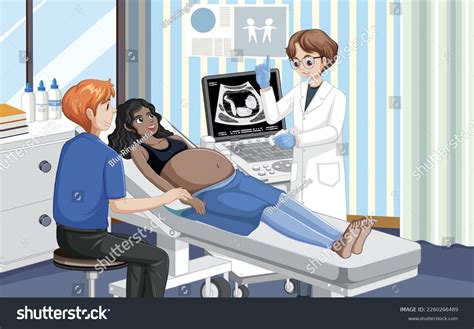 Doctor Doing Ultrasound Scan Pregnant Woman Stock Vector Royalty Free