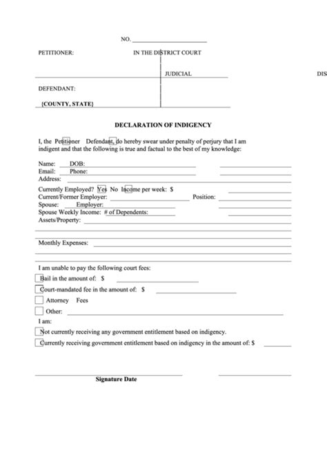 Declaration Of Indigency Printable Pdf Download