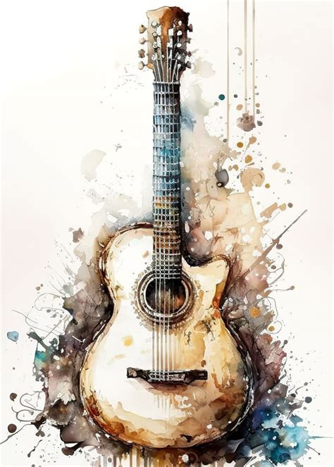 acoustic guitar  watercolor splashs