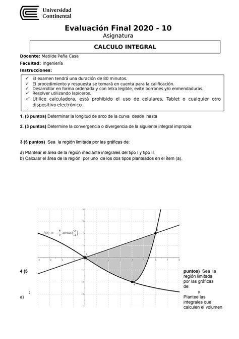 Examen Final Cálculo Integral 2020 10 1 Evaluación Final 2020 10