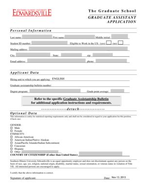 Fillable Online Siue English Graduate Assistantship Application Form