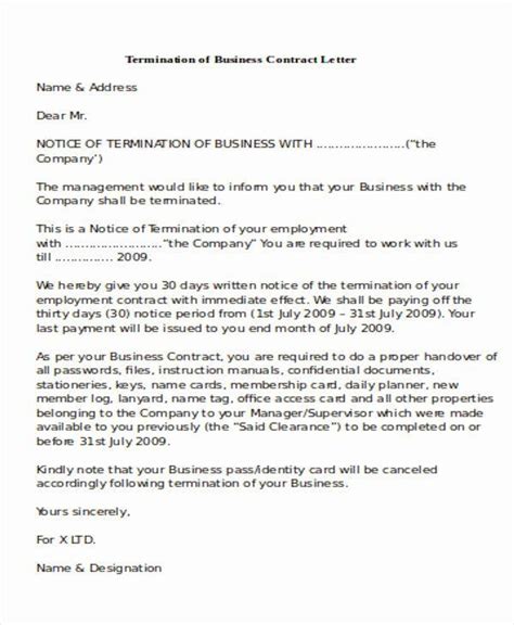 Termination Of Business Relationship Letter Letter