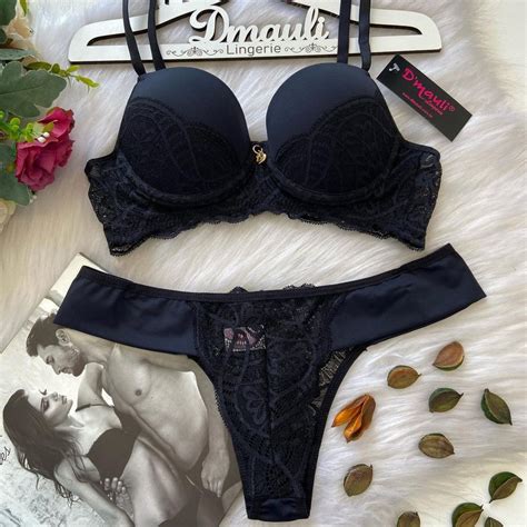 Conjunto De Lingerie Suti Bojo E Calcinha Fio Renda No Elo