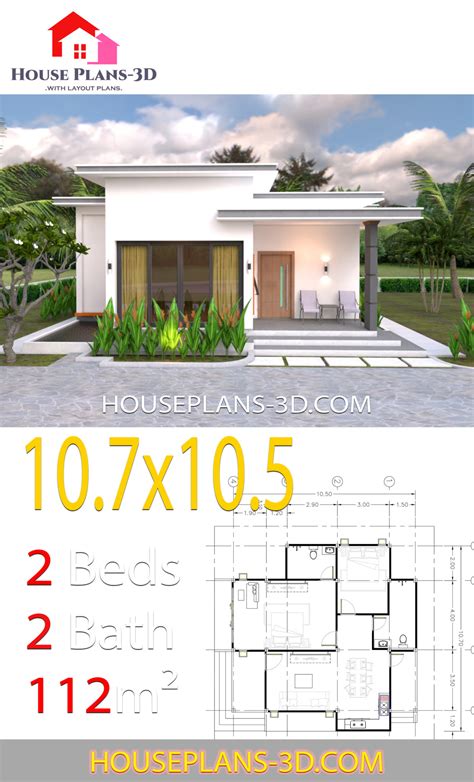 House Design 10x10 With 3 Bedrooms Hip Roof House Plans 3d B00