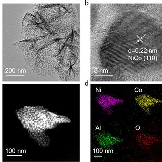 A Tem Images For Nico Alloy Catalyst B Hrtem Image C Haadf Stem