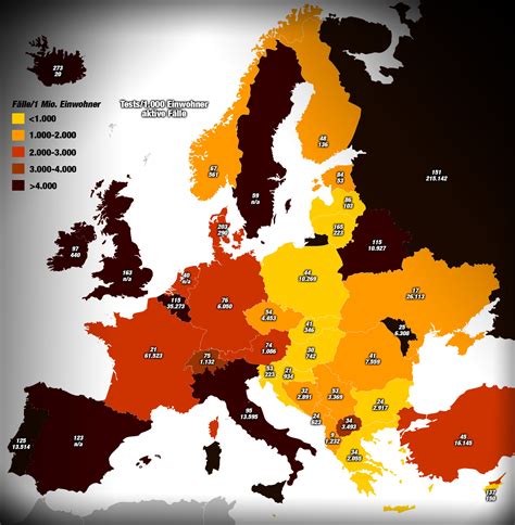 Infografik Corona Europa Fälle Einwohner Test aktive Fälle