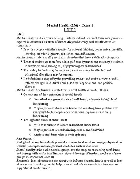 Mental Health 256 Exam 1 Mental Health 256 Exam 1 UNIT 1 Ch 1