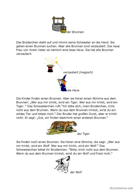 Märchen Lesetext allgemeine Deutsch DAF Arbeitsblätter pdf doc