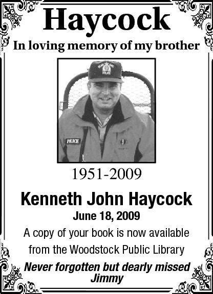 Kenneth Haycock Obituary Woodstock Sentinel Review