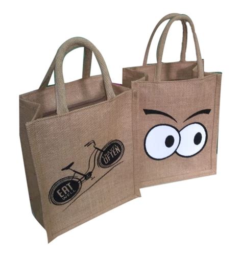 Loop Handle Brown Jute Printed Carry Bag Set Size Dimension 10x12