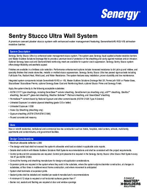 Fillable Online Sentry Stucco Ultra Wall System Master Builders