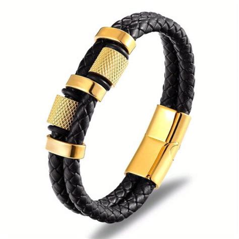 Titanium Steel Layer Braided Leather Bracelet For Men On Onbuy