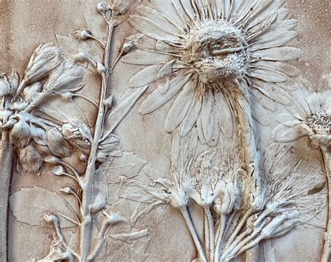 Gerbera Daisy Botanical Bas Relief Geranium Flowers Plaster Wall Art