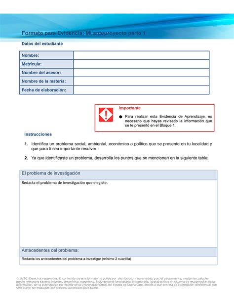 MI EA2 Formato Parte 1 Formato Para Evidencia Mi Anteproyecto Parte