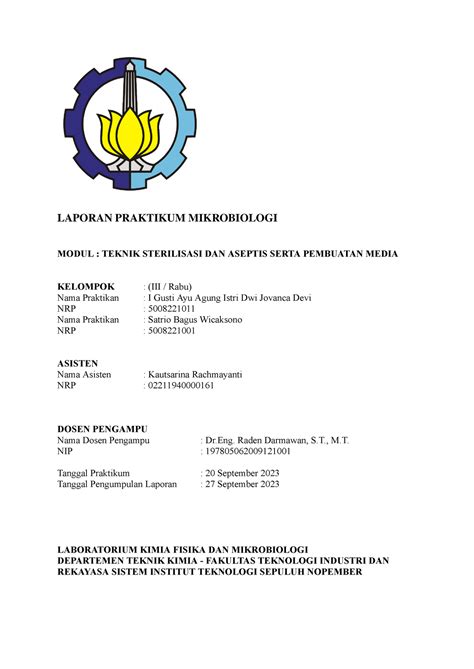 Lapres Modul 2 Mikro LAPORAN PRAKTIKUM MIKROBIOLOGI MODUL TEKNIK