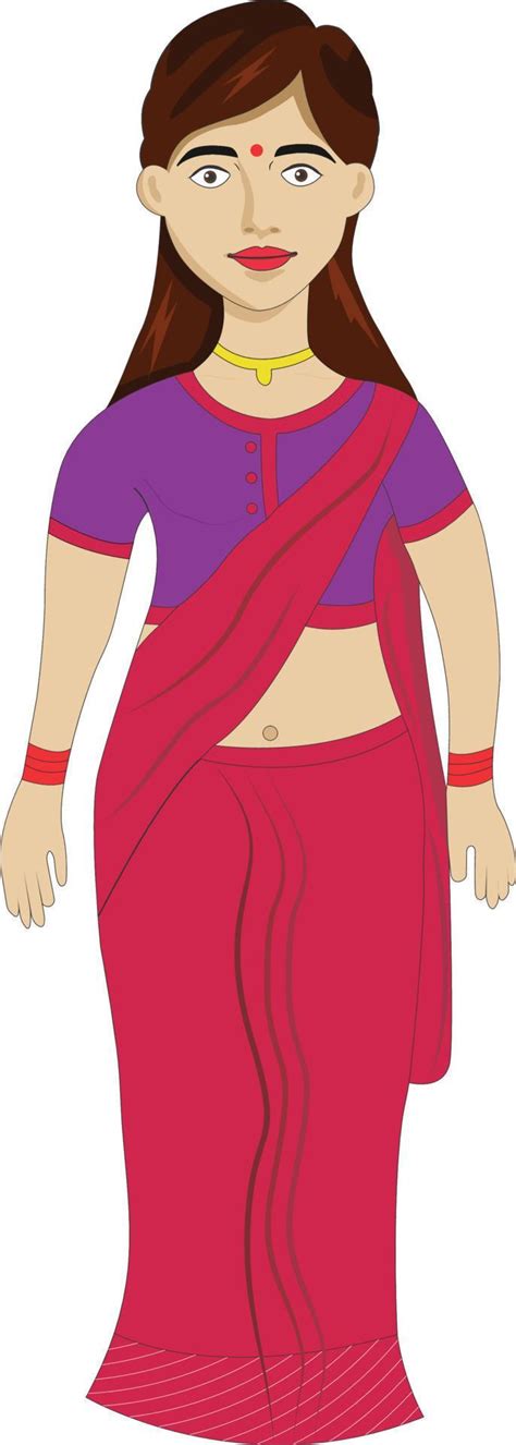 Indian Women Wearing Saree And Bangles Vector Illustration Cartoon