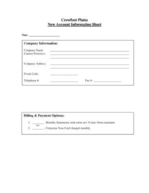 Fillable Online New Account Information Sheet Crowfoot Plates Fax