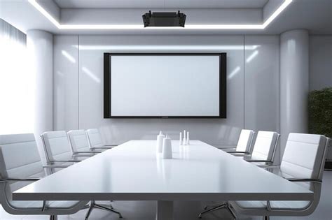 Premium Photo | A conference room with a large screen that says ...