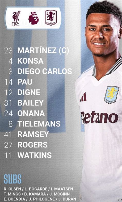 pl official liverpool fc  aston villa lineups timeline stats