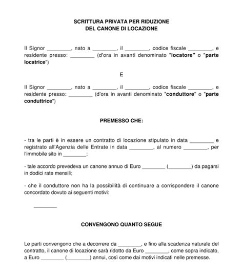 Scrittura Privata Per Riduzione Del Canone Di Locazione