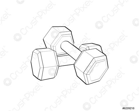 Heavy Sport Dumbbell For Gymnastics Outline Sketch Vector Isolated