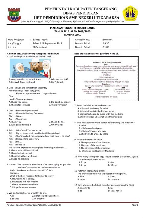 Soal Ulangan Semester Ganjil Bahasa Inggris Smp Kelas 8