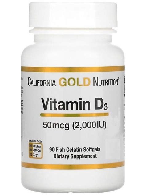 Витамин D California Gold Nutrition Vitamin D3 50 mcg 2000 IU 90 капсул