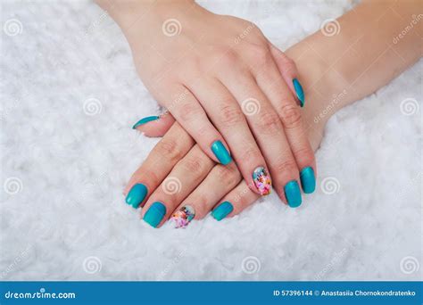 Light blue nail art stock photo. Image of healthy, aquamarine - 57396144