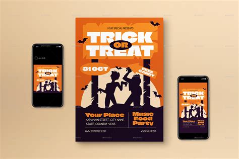 Orange Flat Design Trick Or Treat Flyer Set Print Templates Graphicriver