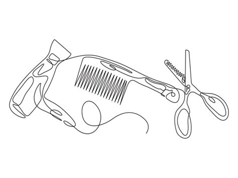 Dibujo De Línea Continua De Tijeras Y Peine Para Barbería En