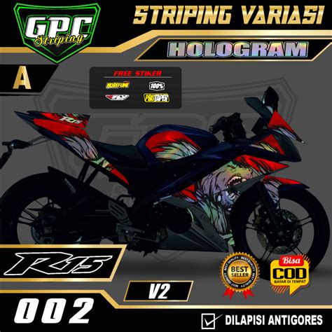 STICKER STRIPING LIST VARIASI HOLOGRAM R15 V2 DESAIN WOLF SERIGALA GPC