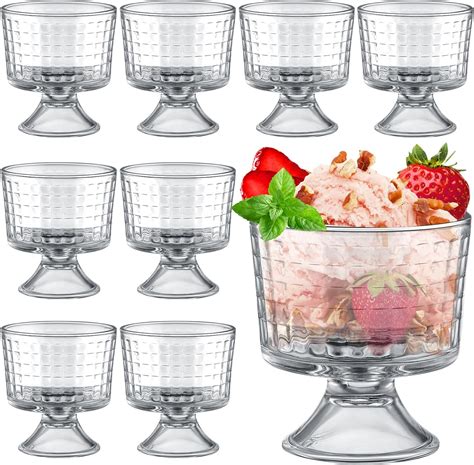 Singhoow Set Of 9 Footed Glass Ice Cream Bowl 10 Oz Glass Dessert Cups Clear Trifle