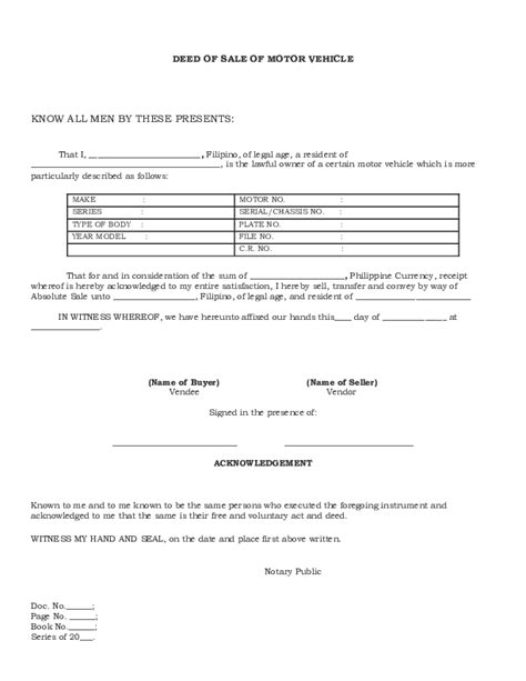 Doc Deed Of Sale Of Motor Vehicle