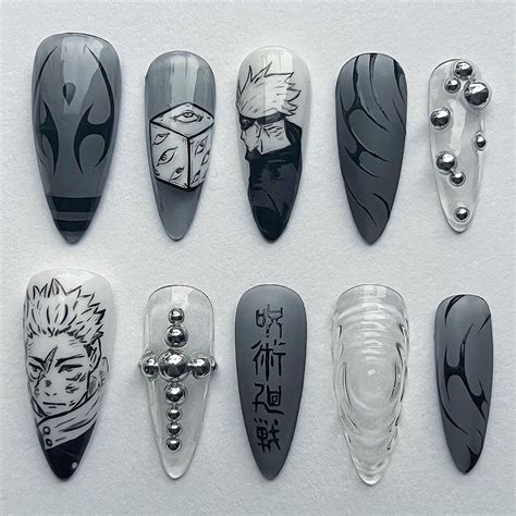 jujutsu kaisen nails Manicura de uñas Manicura Lindas uñas de gel